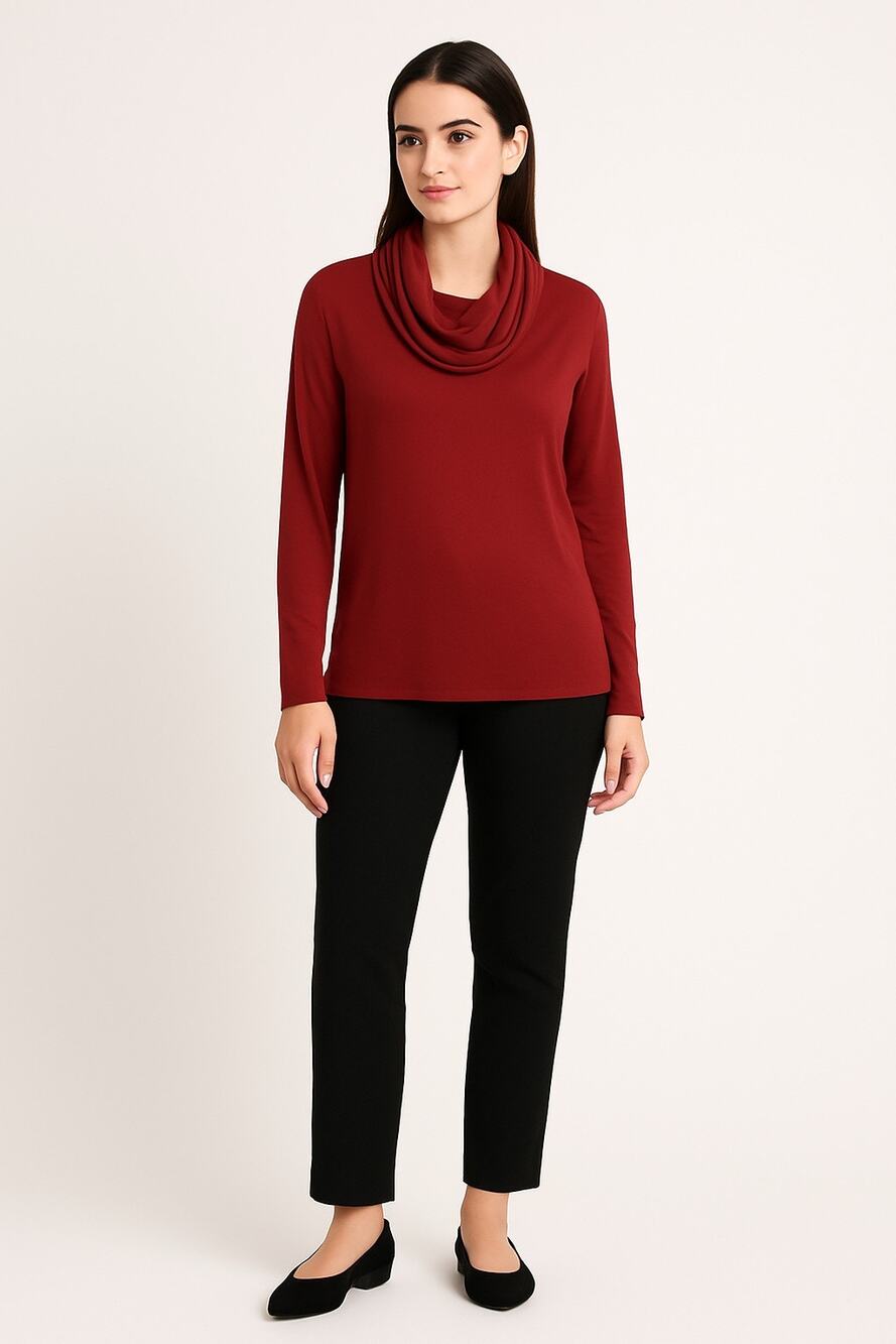Gibsonlook Women’s L Red Funnel Neck Pullover Top Long Sleeve Work Casual